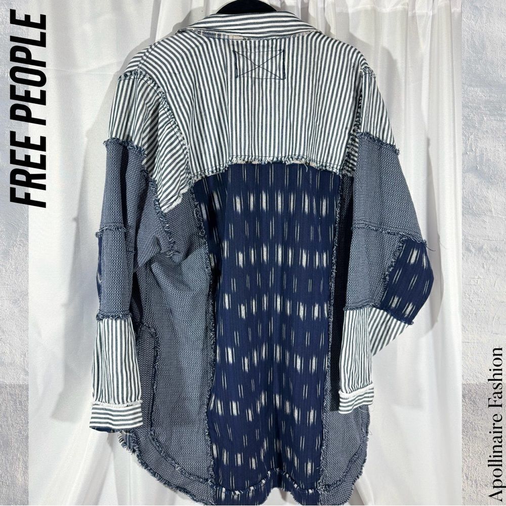 Free People Patchwork Button Down Shirt - Navy An… - image 4